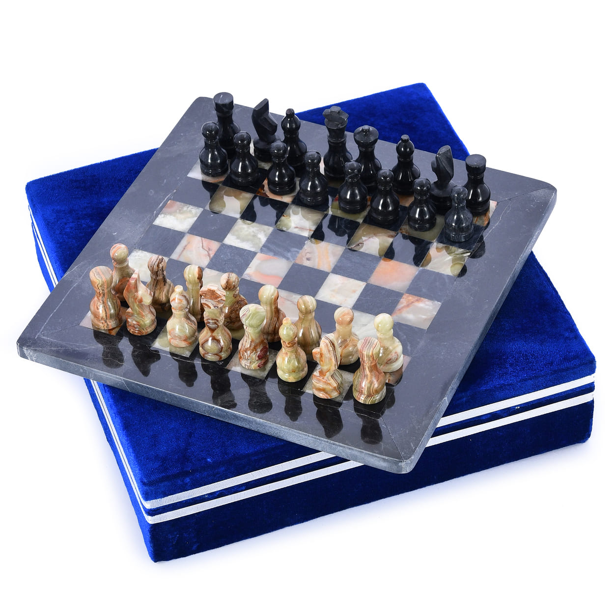 Шахматы каменные "Карфаген" темный мрамор и оникс 25