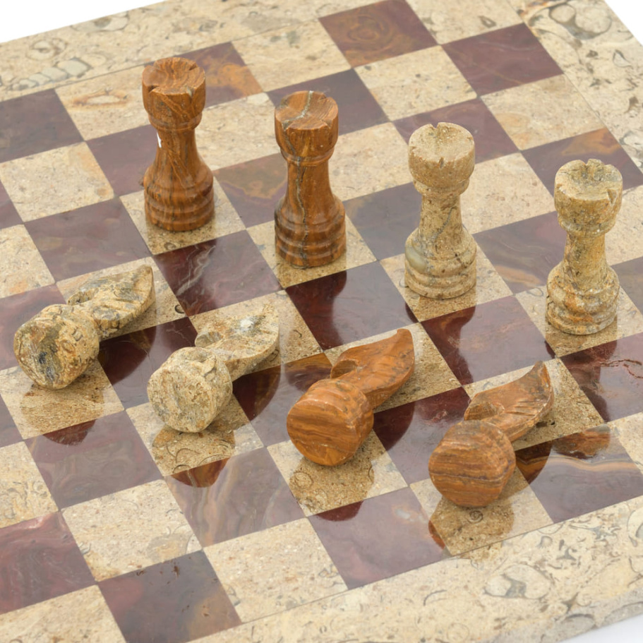 Шахматы из камня "Сицилия" яшма и ракушечник 40 купить в Санкт-Петербурге