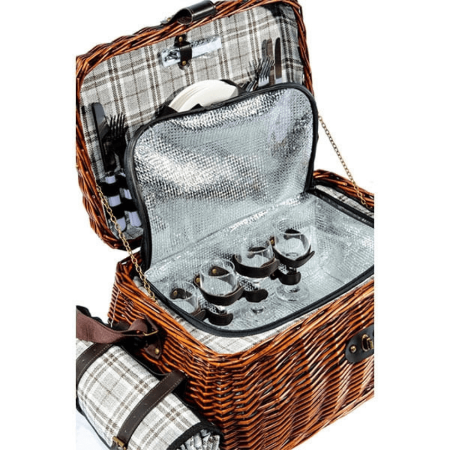 Корзина для пикника Рассвет (на 4 персоны) с пледом купить в Санкт-Петербурге