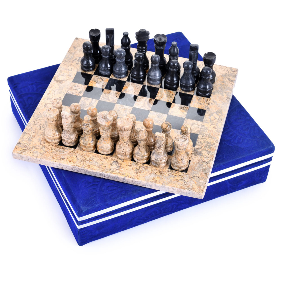 Шахматы из камня "Артер Карфаген" мрамор и ракушечник 25