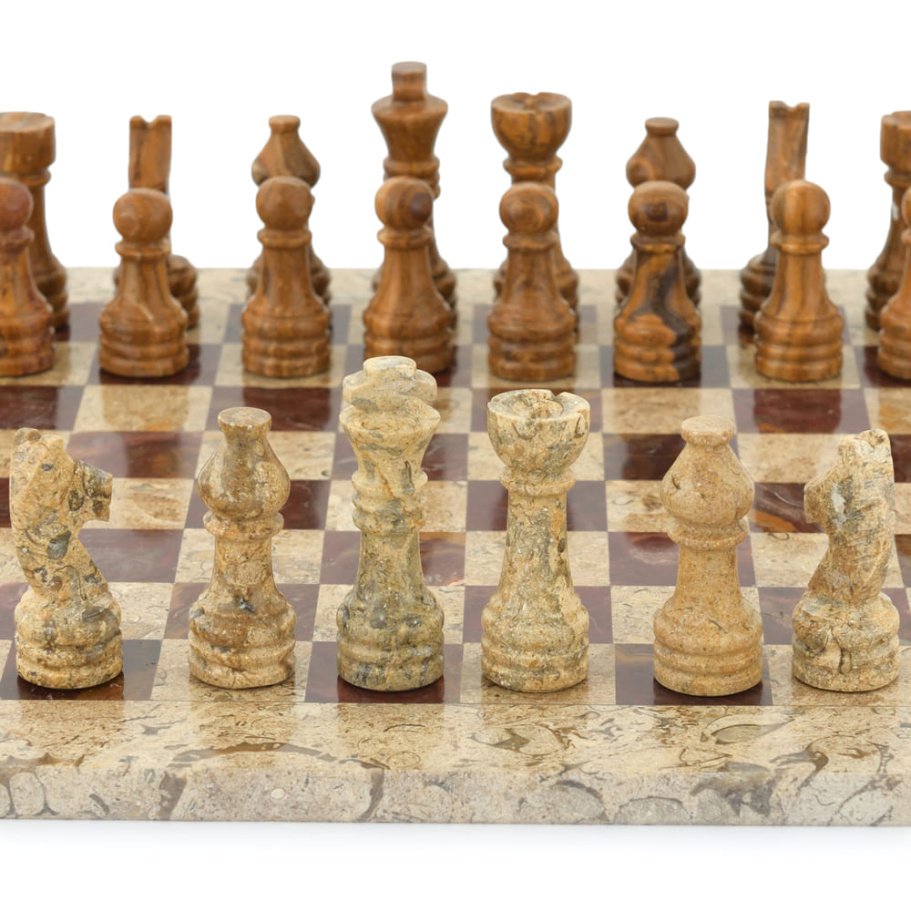 Шахматы из камня "Сицилия" яшма и ракушечник 40 купить в Санкт-Петербурге