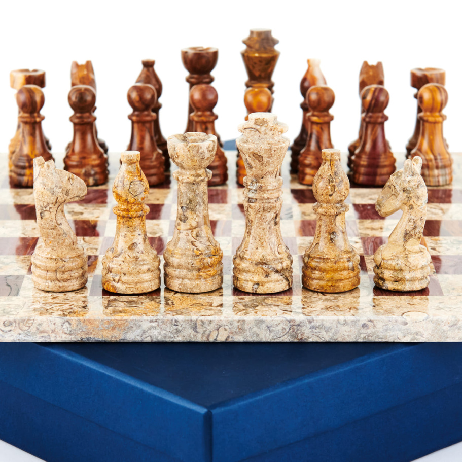 Шахматы из камня "Карфаген" яшма и ракушечник 30 купить в Санкт-Петербурге