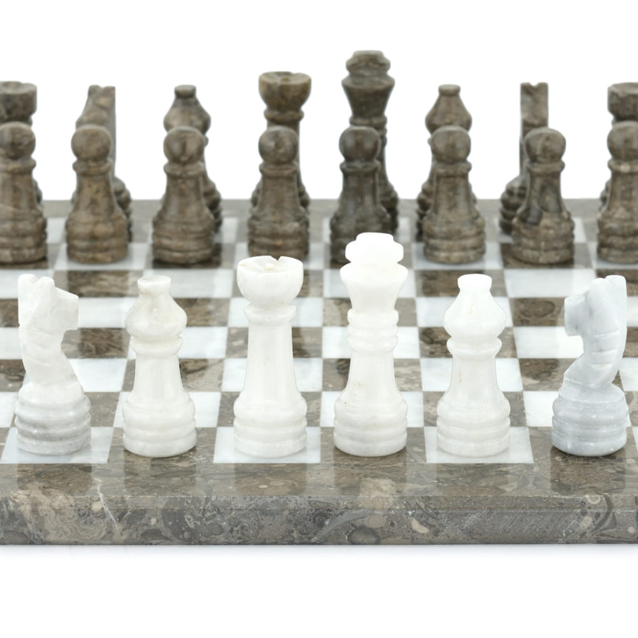 Шахматы из камня "Одиссея" серый мрамор 30 купить в Санкт-Петербурге
