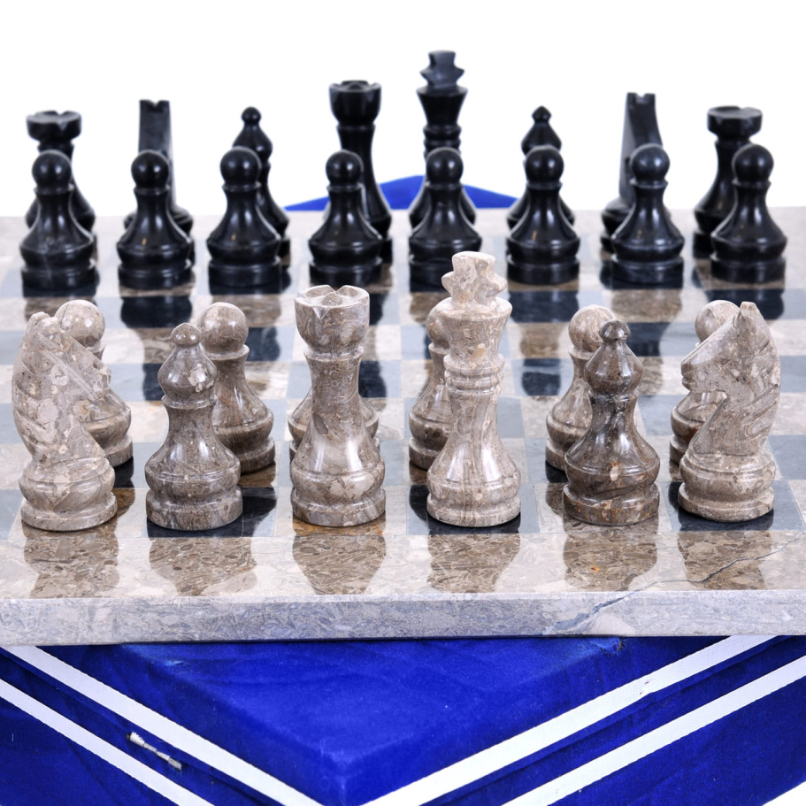Шахматы из камня "Карфаген" серый и черный мрамор 40 купить в Санкт-Петербурге