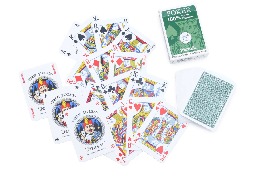 Карты игральные Кейтс 100% пластик, зеленая рубашка, 55 карт купить в Санкт-Петербурге