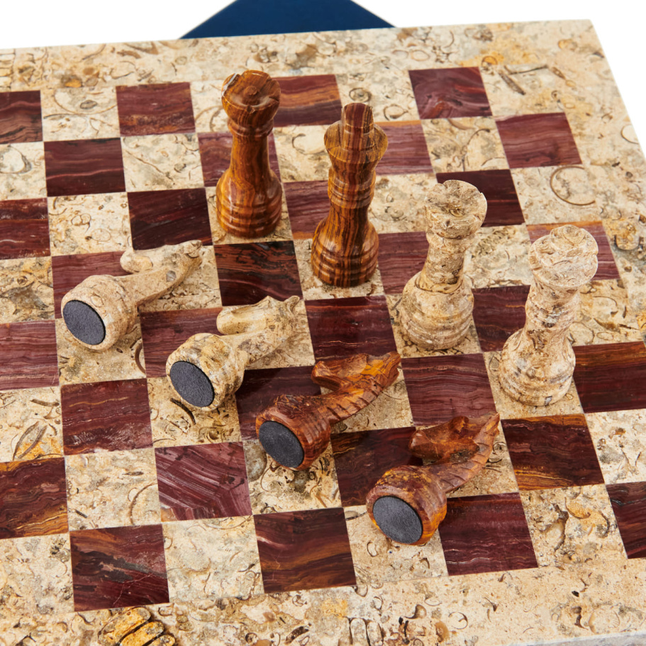 Шахматы из камня "Карфаген" яшма и ракушечник 30 купить в Санкт-Петербурге