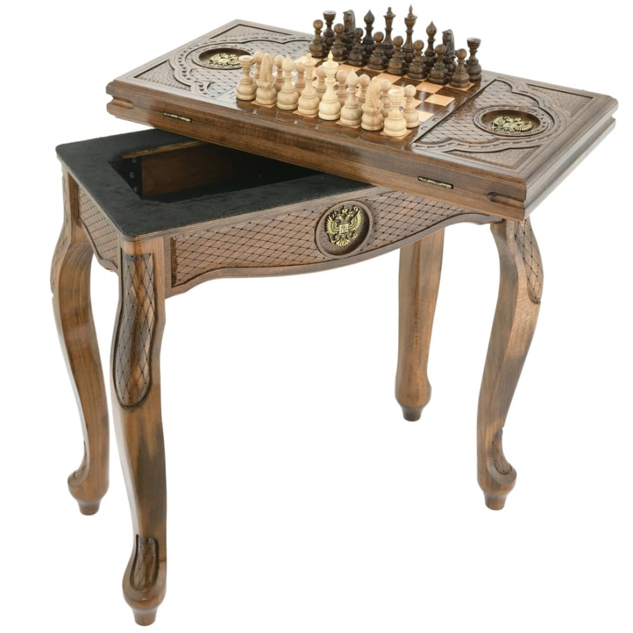 Стол ломберный Шахматы + Нарды резные "Родина" 60, Harutyunyan купить в Санкт-Петербурге