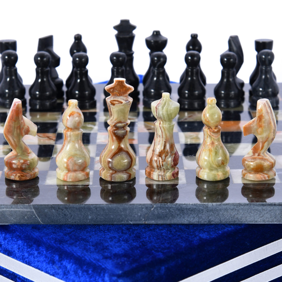 Шахматы каменные "Карфаген" темный мрамор и оникс 25 купить в Санкт-Петербурге