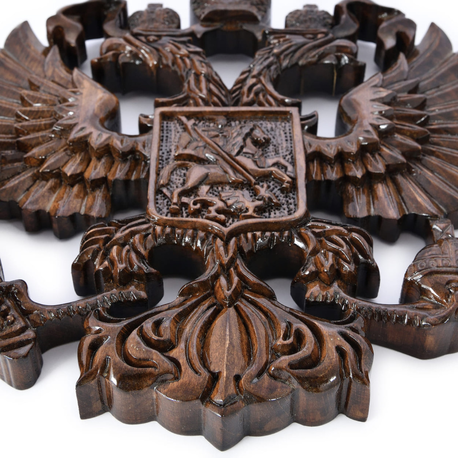 Панно настенное резное "Герб России" из дерева купить в Санкт-Петербурге